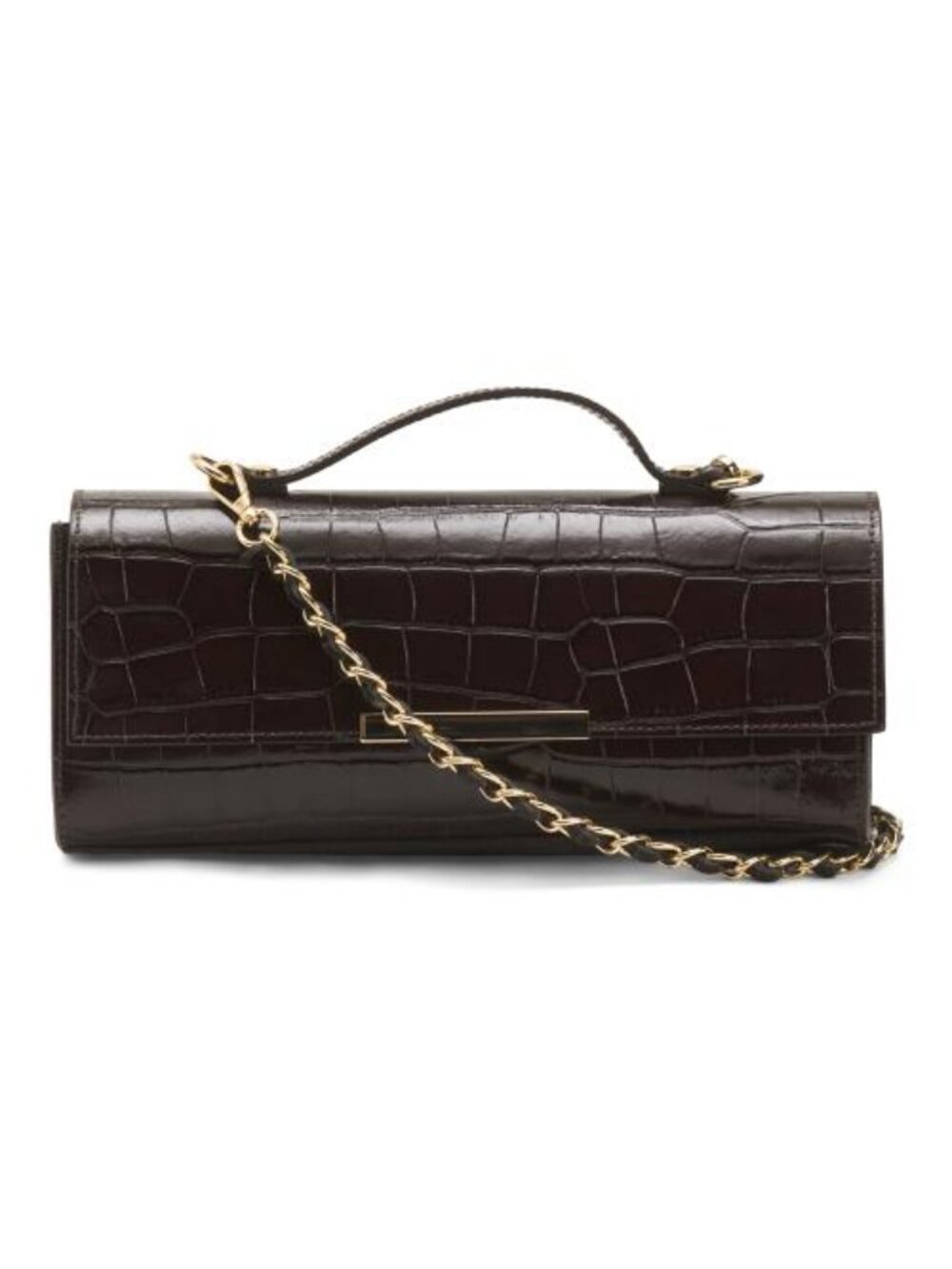 DIVINA FIRENZE Made In Italy Leather Crocodile Top Handle Clutch